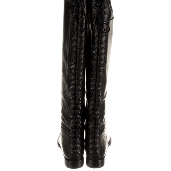 MIU MIU PRADA WOMEN BLACK LEATHER OVER-THE-KNEE BOOTS SIZE 7.5 37.5 - Picture 6 of 10